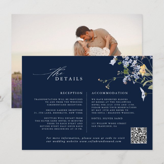 Carte D'accompagnement Fleur sauvage de printemps de la marine Meadow Gar (Devant / Derrière)