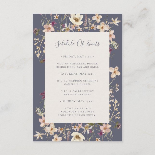 Carte D'accompagnement Fleur sauvage de printemps Dusty Purple Horaire de (Devant)