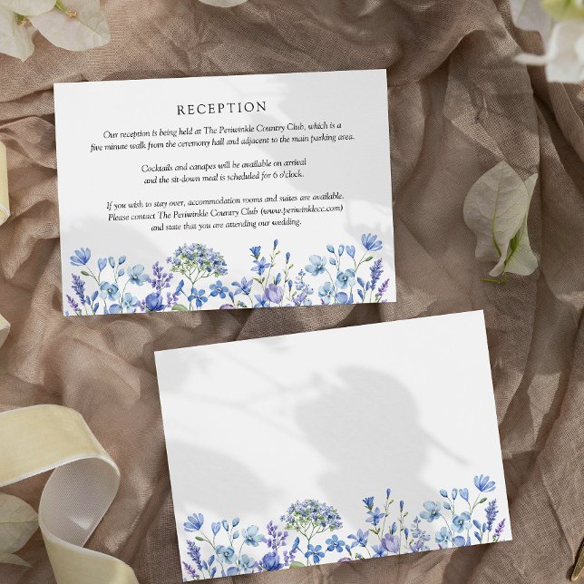 Carte D'accompagnement Fleur sauvage de réception de mariage Périwinkle F (Reception Card from my Lilac + Periwinkle Wildflower Wedding Collection)