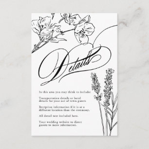 Carte D'accompagnement Fleur sauvage Elegant Gothique Mariage Détails Enc