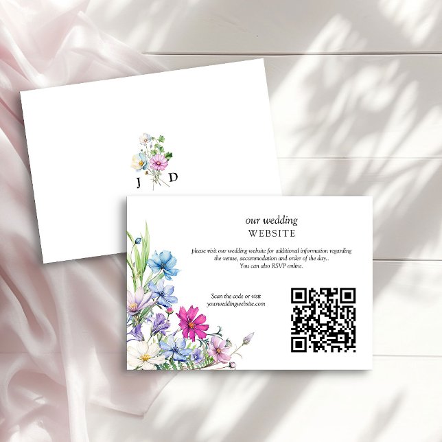 Carte D'accompagnement Fleur sauvage Garden Floral Mariage Site Web QR Co (Wedding Website Card with qr code from the Wildflower Garden Wedding Collection by Darling & May)