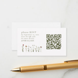 Carte D'accompagnement fleur sauvage mariage RSVP QR Code