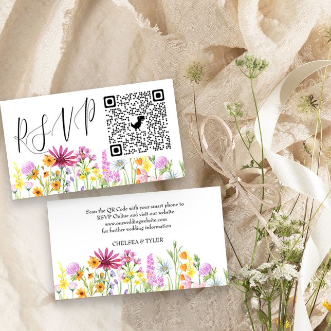 Carte D'accompagnement Fleur sauvage Meadow Online RSVP QR Code Mariage (Upload a QR Code linking to your wedding website so guests can RSVP online)
