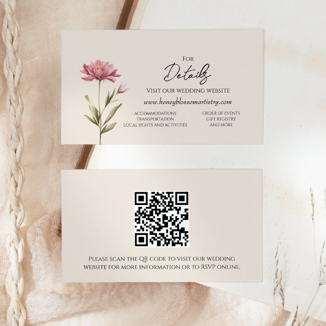 Carte D'accompagnement Fleur sauvage moderne Beige Mariage Détails du sit (Créateur téléchargé)