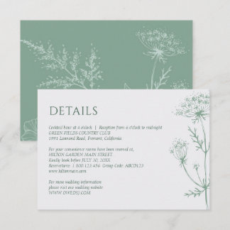 Carte D'accompagnement Fleur sauvage moderne minimaliste Mariage vert