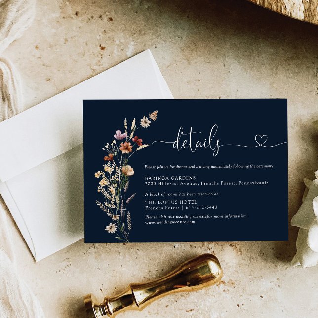 Carte D'accompagnement Fleur sauvage Navy Blue Tiny Détails du Mariage (Créateur téléchargé)
