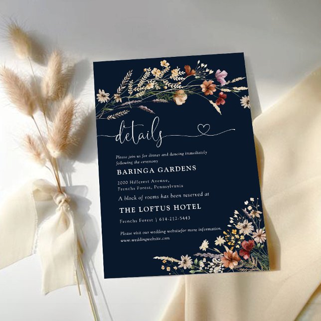 Carte D'accompagnement Fleur sauvage Navy Blue Tiny Détails du Mariage (Créateur téléchargé)