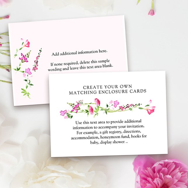 Carte D'accompagnement Fleur sauvage rose Créez votre propre vierge (DIY enclosure cards or reception cards from my Pink Wildflower Collection.)
