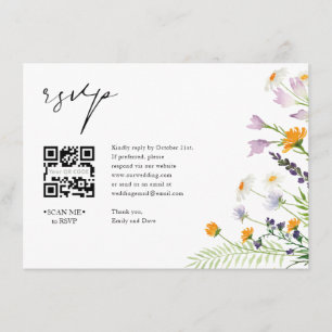 Carte D'accompagnement Fleur sauvage RSVP Mariage QR CODE Détails sur le