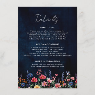 Carte D'accompagnement Fleur sauvage Rustic Boho Floral Navy Détails du M