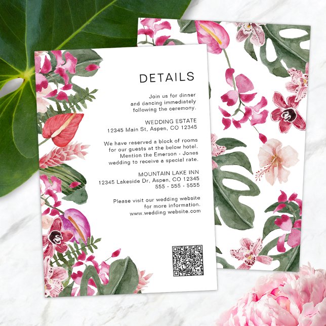 Carte D'accompagnement Fleur tropicale colorée (Colorful Tropical Floral Watercolor Enclosure Card QR Code by Painted Paperie
)