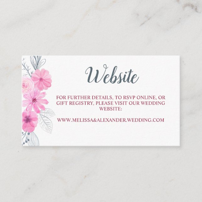 Carte D'accompagnement Fleurs aquarelles rose gris moderne mariage de pri (Devant)