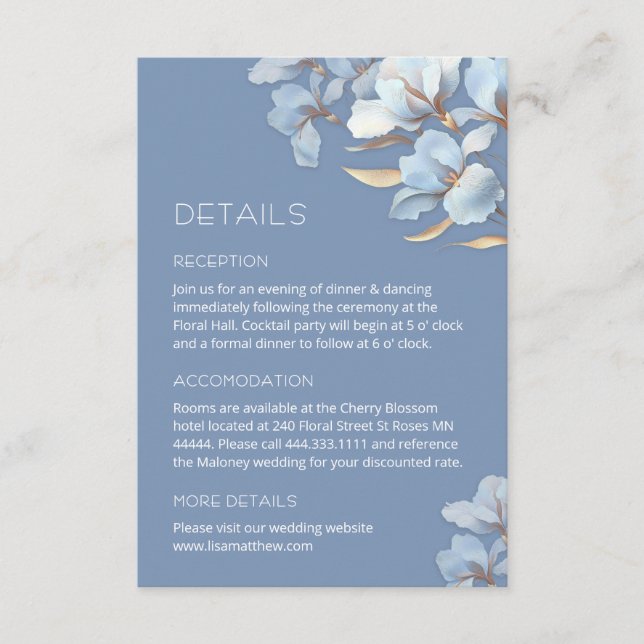 Carte D'accompagnement Fleurs artistiques Bleu Or (Devant)