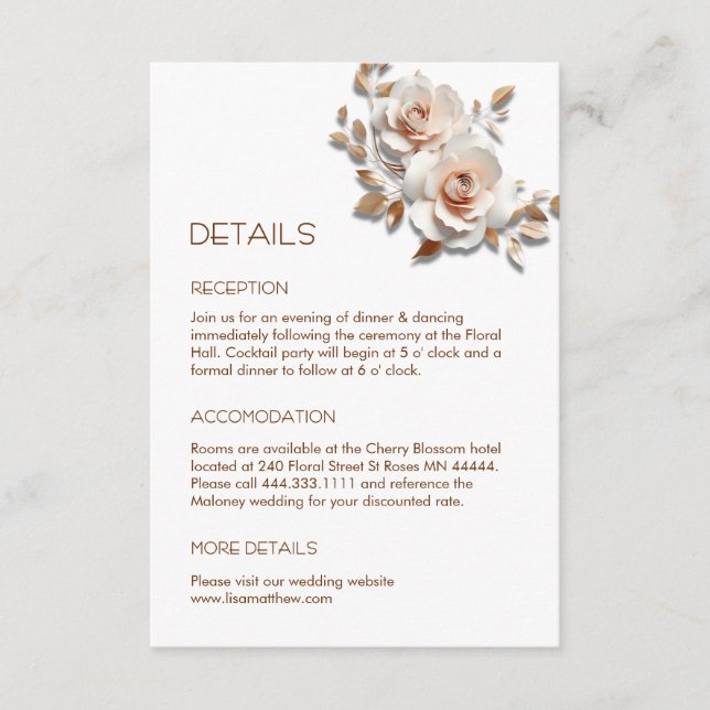 Carte D'accompagnement Fleurs blanches roses pastel 3D Blanc  (Devant)