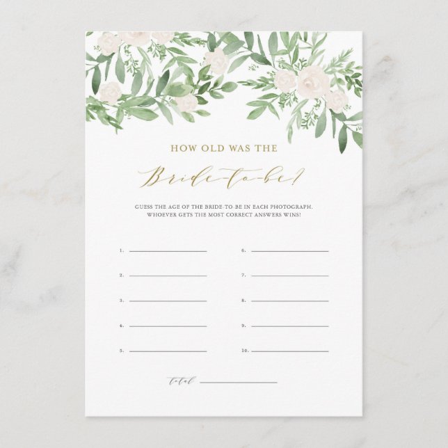 Carte D'accompagnement Fleurs blanches vertes L'âge de la future mariée (Devant)