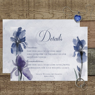 Carte D'accompagnement Fleurs bleu Iris bleu Détails moderne Mariage