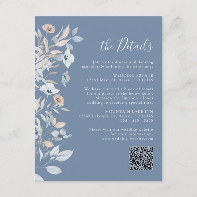 Carte D'accompagnement Fleurs Bleu Poussiéreux (Devant)