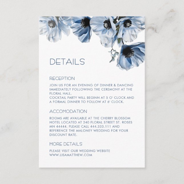 Carte D'accompagnement Fleurs Bleues Casual Blanc (Devant)