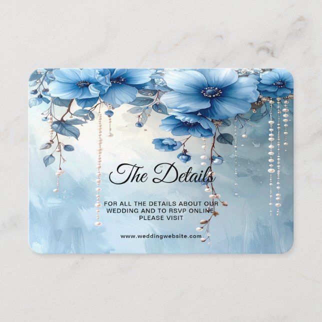 Carte D'accompagnement Fleurs Bleues et Détail de Perles (Devant)