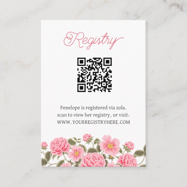 Carte D'accompagnement Fleurs bleues et roses douces QRCODE REGISTRE (Devant)