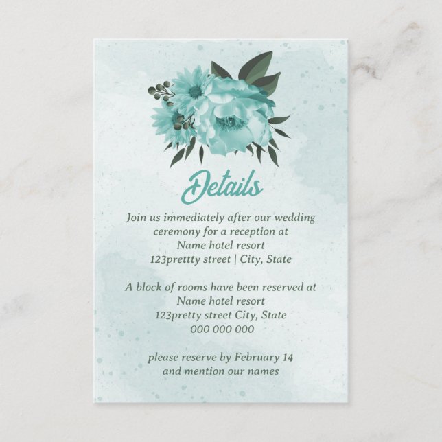 Carte D'accompagnement fleurs bleues mariage (Devant)