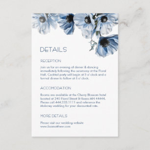 Carte D'accompagnement Fleurs Bleues Mariage Blanc Casual