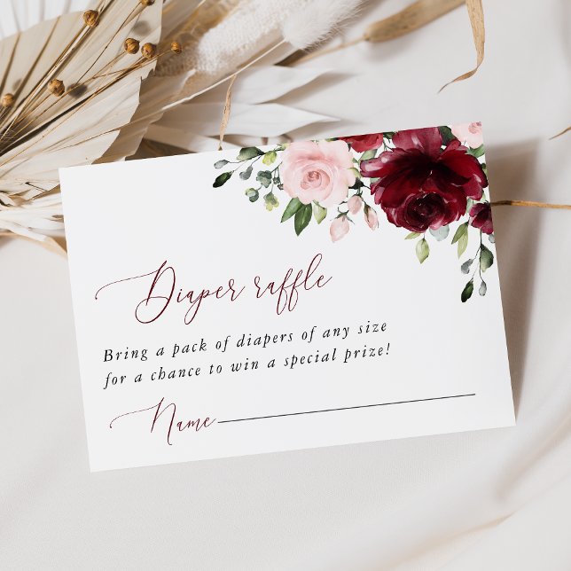 Carte D'accompagnement Fleurs Bourgognes, Fleurs Roses, Raffle de couches (Créateur téléchargé)