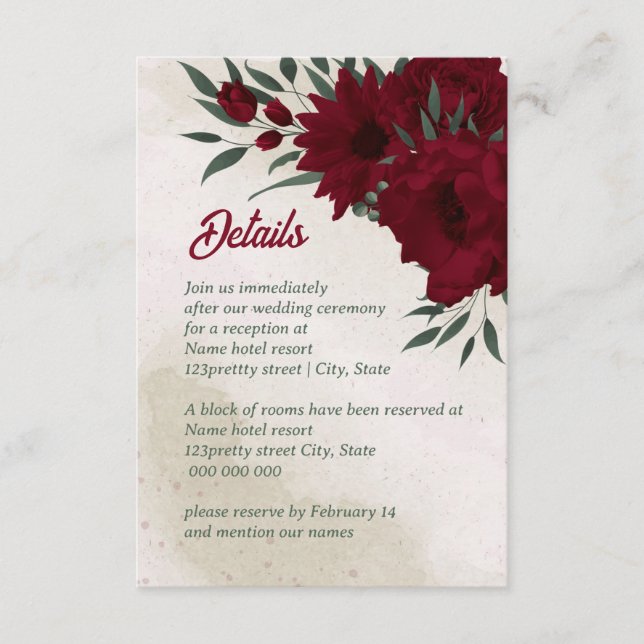Carte D'accompagnement Fleurs bourguignonnes mariage (Devant)