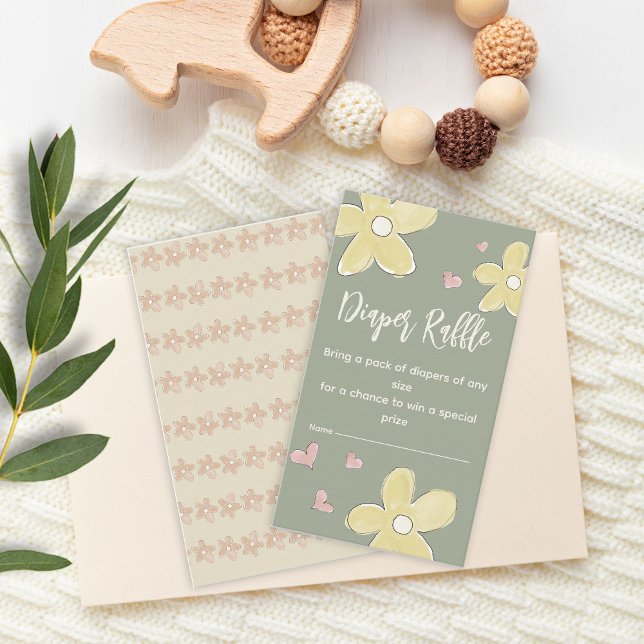 Carte D'accompagnement Fleurs Coeurs Baby shower Fille Déchets Raffle (Créateur téléchargé)