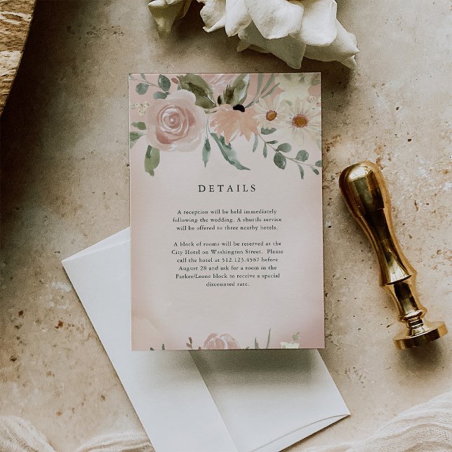 Carte D'accompagnement Fleurs d'aquarelle Boho Blush | Détails du Mariage (Créateur téléchargé)