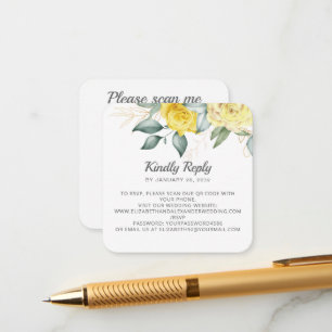 Carte D'accompagnement Fleurs d'aquarelle jaune romantique Code QR RSVP