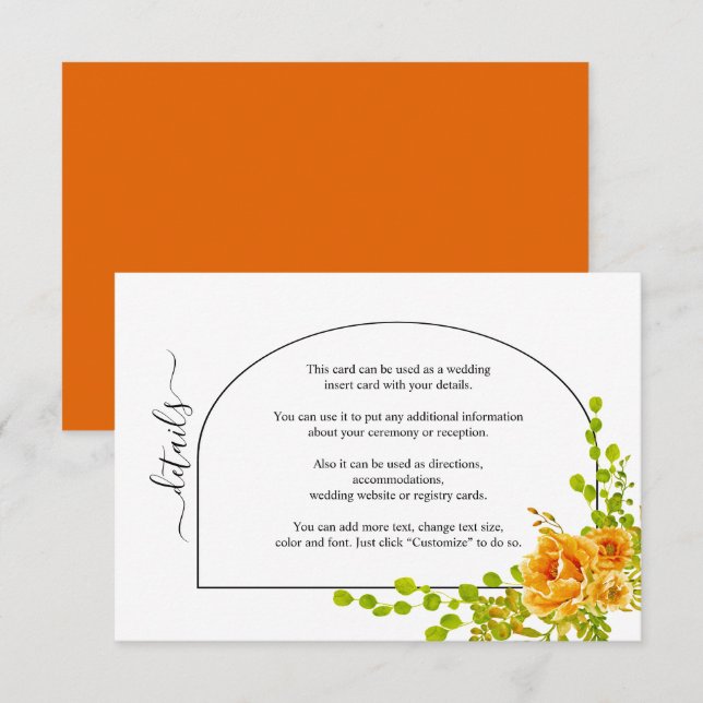 Carte D'accompagnement Fleurs d'aquarelle orange et mariage de automne d' (Devant / Derrière)