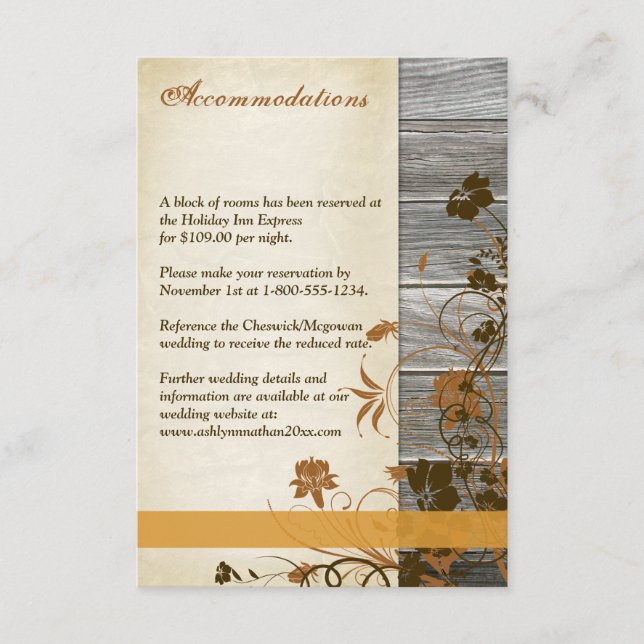 Carte D'accompagnement Fleurs d'automne, Mariage de bois FAUX (Devant)