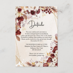 Carte D'accompagnement Fleurs de Bourgogne et d'automne et cadre en or fe