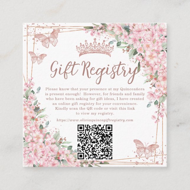 Carte D'accompagnement Fleurs de cerisier Rose Gold Cadeau QR Quinceanera (Devant)