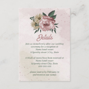 Carte D'accompagnement fleurs de champagne rose mariage