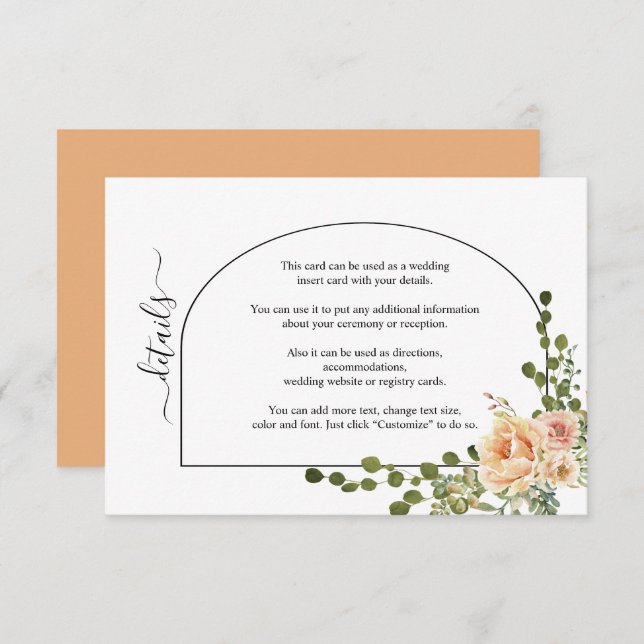 Carte D'accompagnement Fleurs de corail de pêche et mariage à arc (Devant / Derrière)