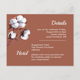 Carte D'accompagnement Fleurs de coton blanches Détails mariage brun rust