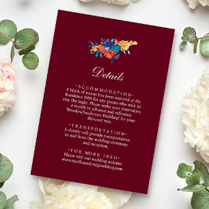 Carte D'accompagnement Fleurs de Fête Mexicaine Mariage Détails Bourgogne