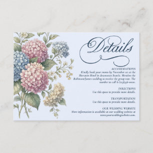 Carte D'accompagnement Fleurs de Hortensia Bleu Poussiéreux Mariage 