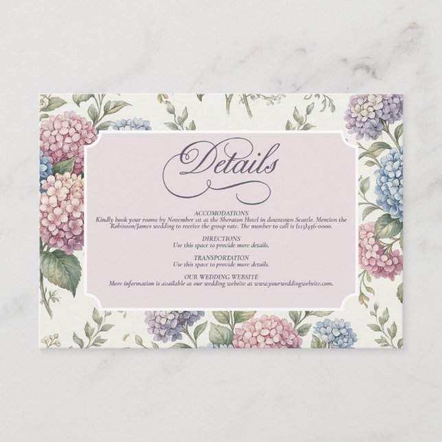 Carte D'accompagnement Fleurs de Hortensia délicates Mariage (Devant)
