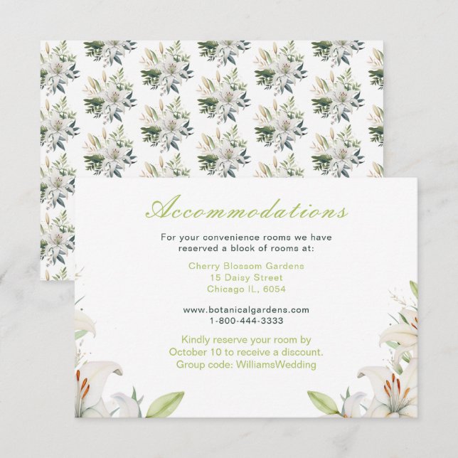 Carte D'accompagnement Fleurs de lys blancs Mariage (Devant / Derrière)