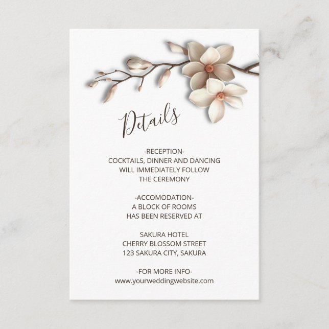 Carte D'accompagnement Fleurs de magnolia 3D détails blancs (Devant)