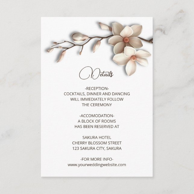 Carte D'accompagnement Fleurs de Magnolia 3D Détails Blancs (Devant)