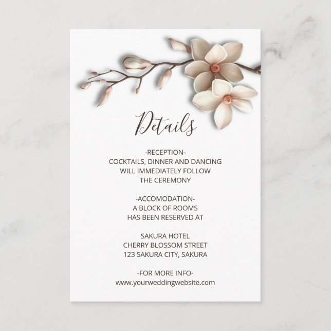 Carte D'accompagnement Fleurs de Magnolia 3D Détails Blancs (Devant)