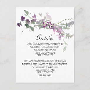 Carte D'accompagnement Fleurs de mariage florales lavande à l'aquarelle s