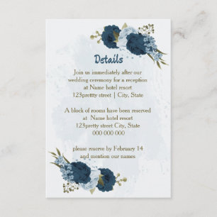 Carte D'accompagnement fleurs de marine bleu clair détails de mariage