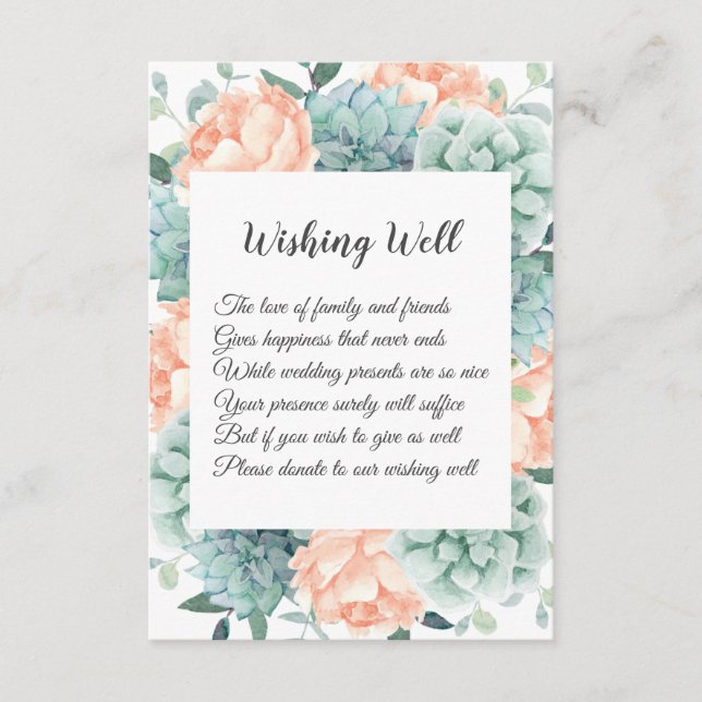 Carte D'accompagnement Fleurs de pivoines Succulentes Mariage Wishing wel (Devant)
