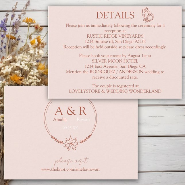 Carte D'accompagnement Fleurs de prairie Détails du Mariage Rose (Créateur téléchargé)