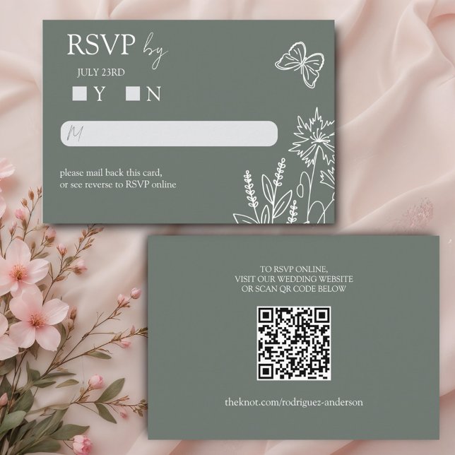 Carte D'accompagnement Fleurs de prairie Sirocco Mariage vert RSVP (Créateur téléchargé)